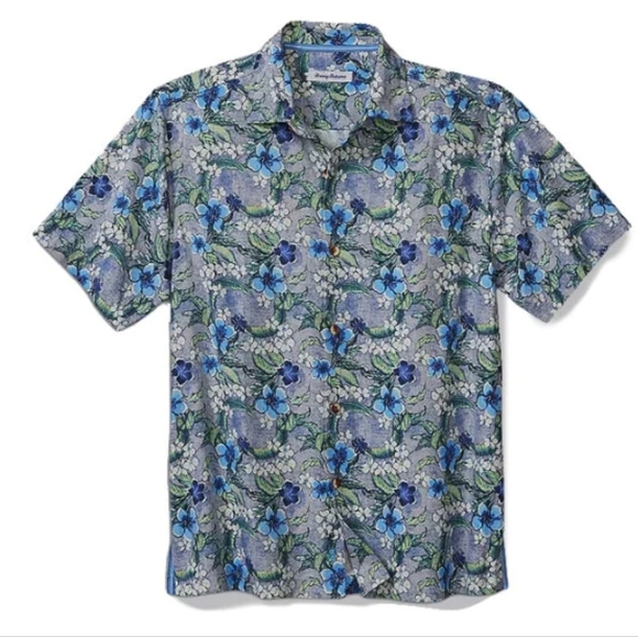 New Tommy Bahama Botanical Bay Camp Shirt Micro Chip 5912 Size